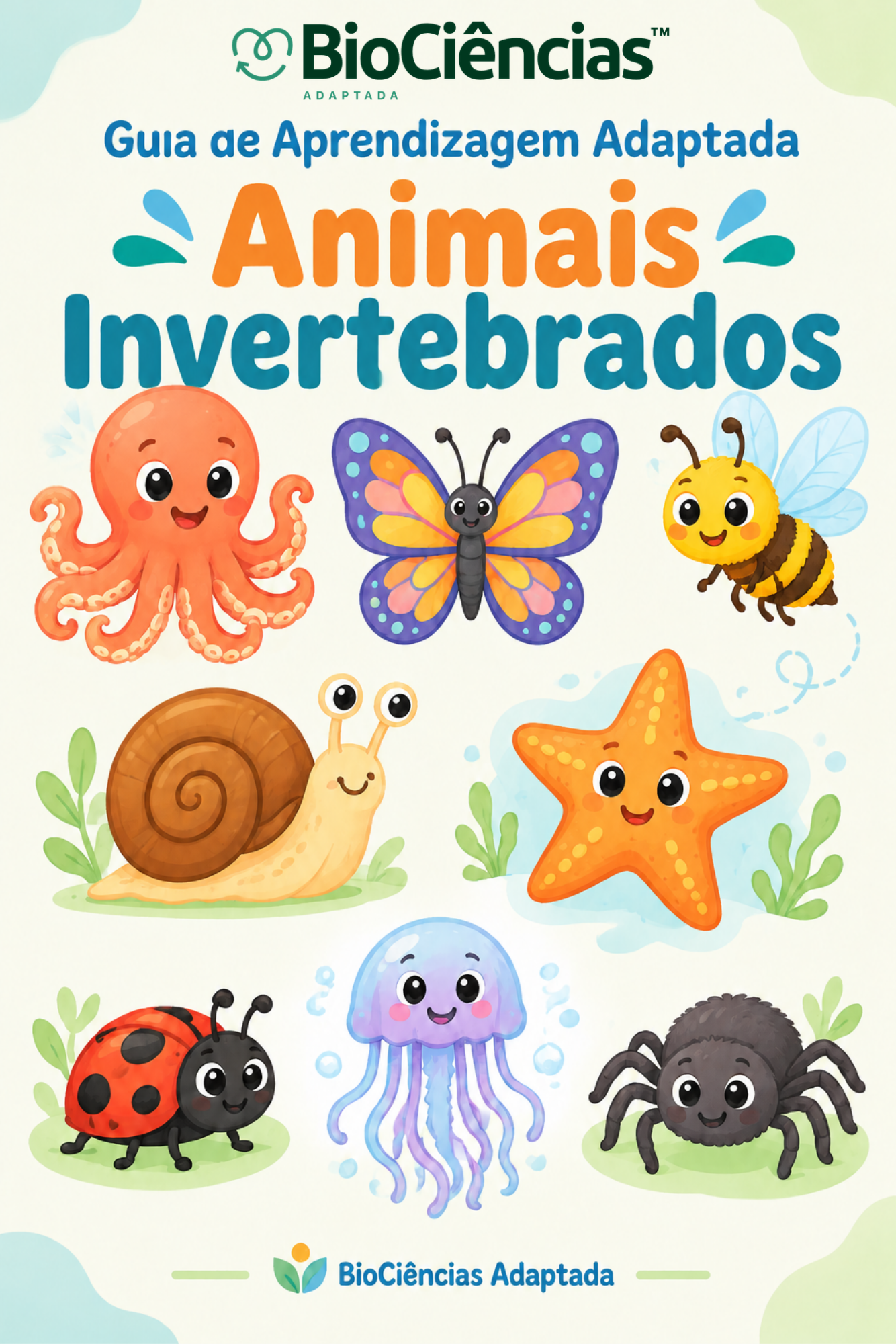 Capa de Guia de Aprendizagem Adaptada - Animais invertebrados