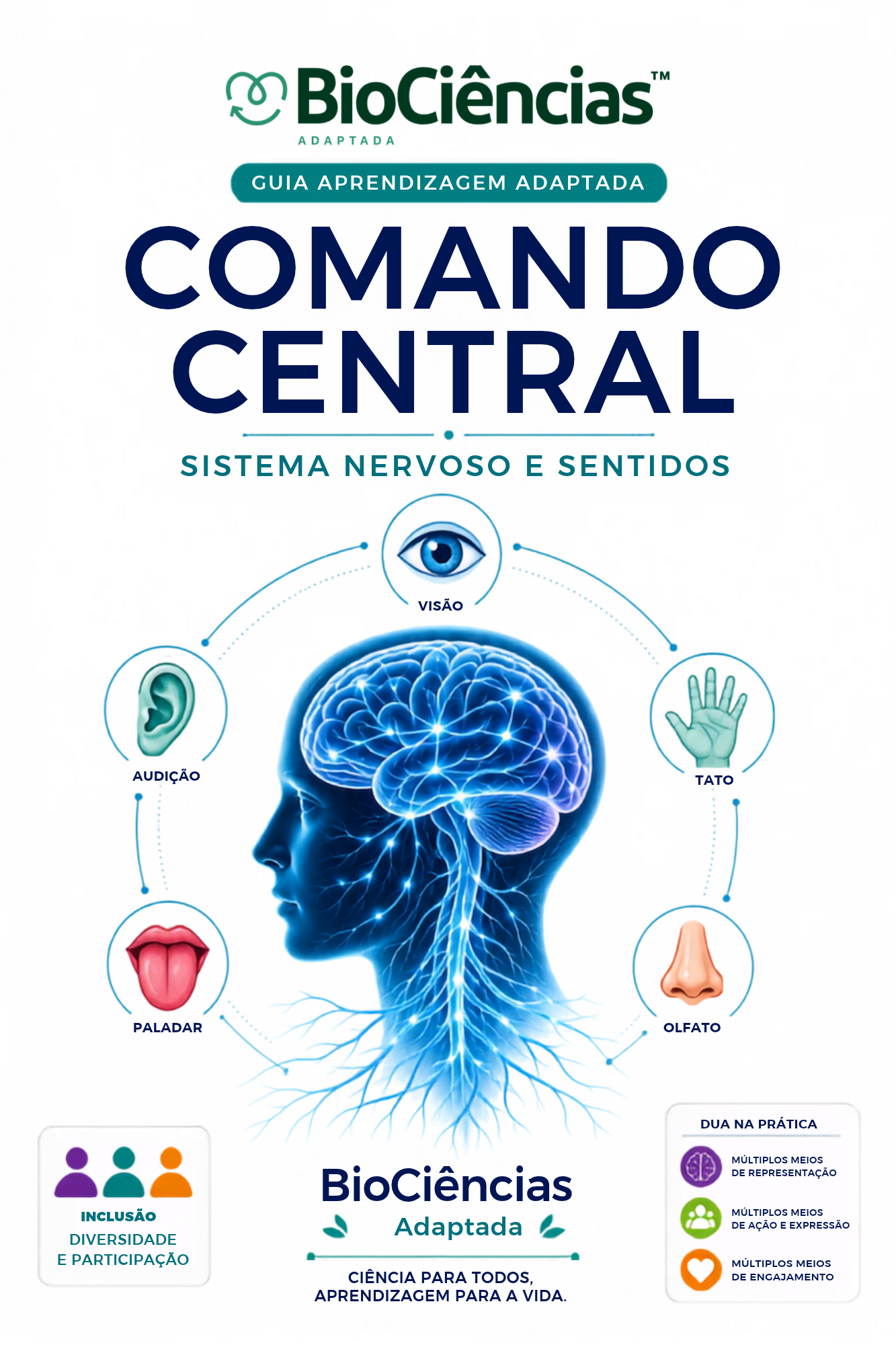Capa de Guia de Aprendizagem Adaptada - Comando Central: sistema nervoso e sentidos