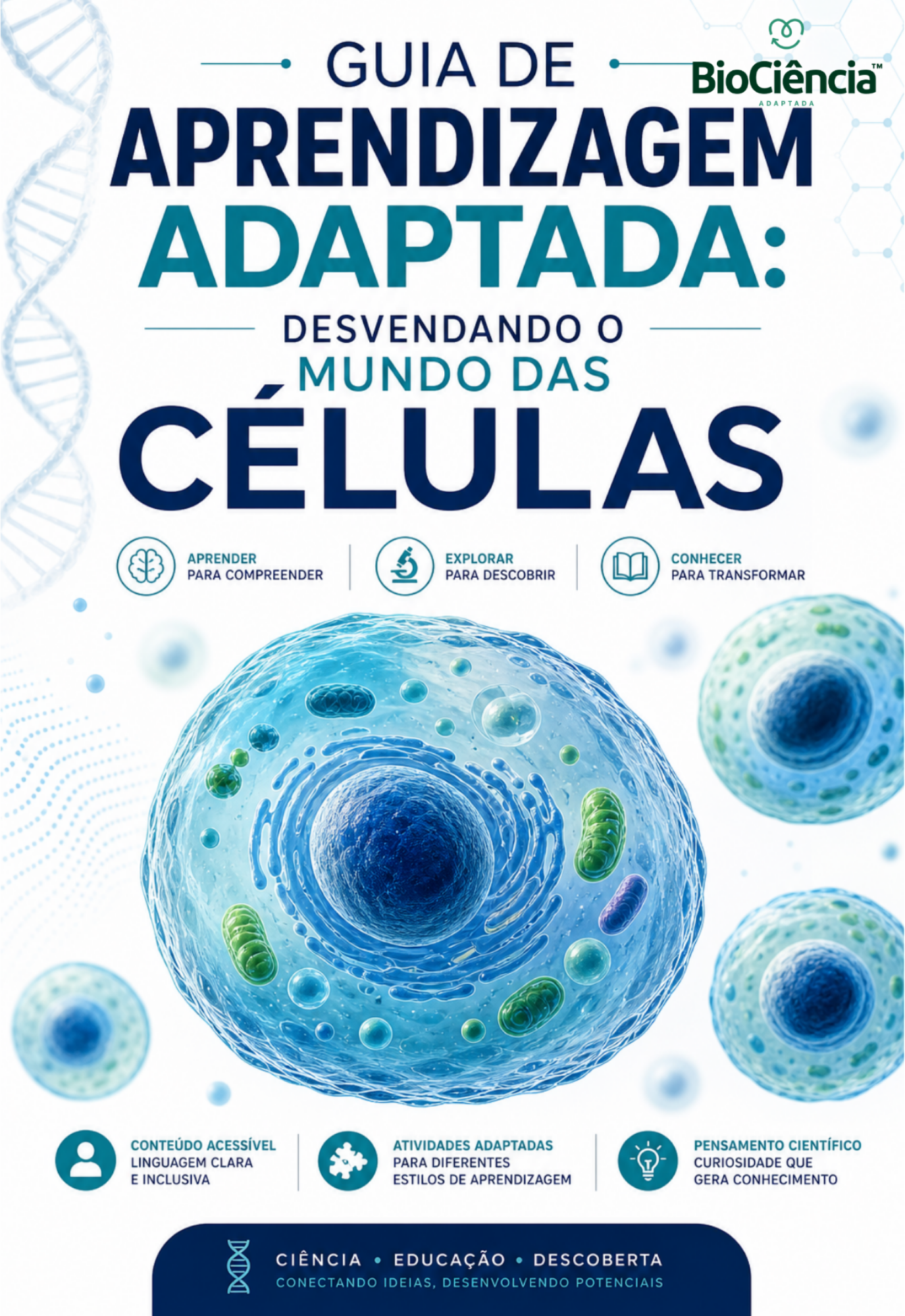 Capa de Guia de Aprendizagem Adaptada - Desvendando o mundo das células