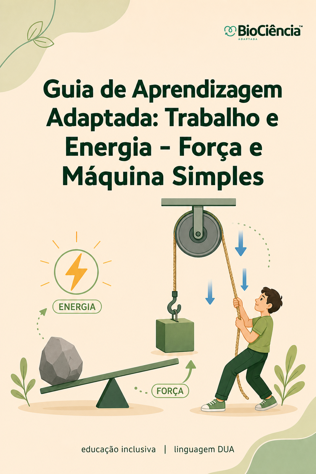 Capa de Guia de Aprendizagem: Trabalho e Energia- Força e Máquina Simples