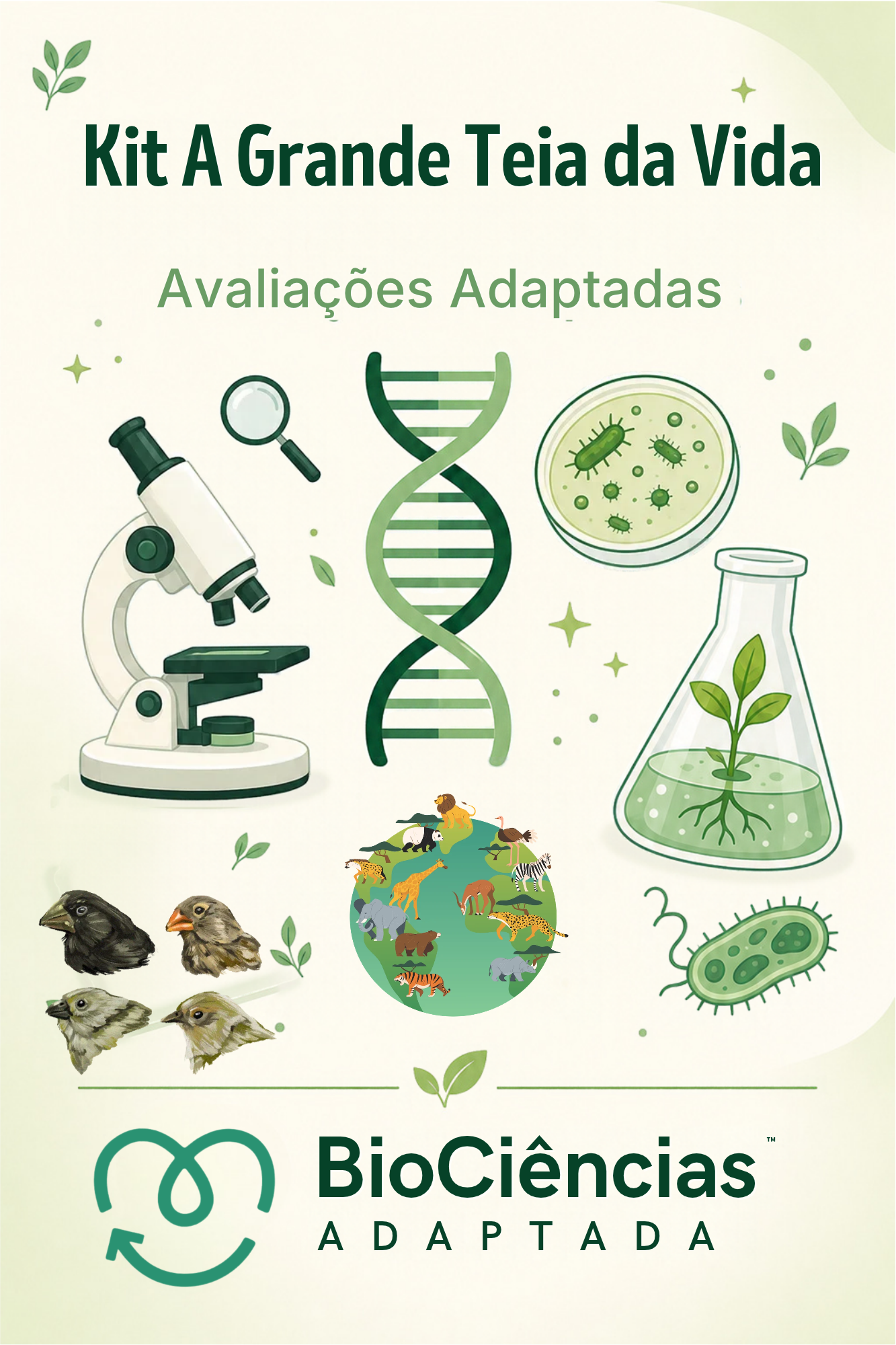 Capa de Kit Completo Avaliações Adaptadas: Evolução-Ecologia-Botânica-Microbiologia- Zoologia